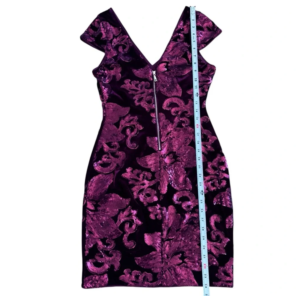 Guess Burgundy Velvet Sequin Mini Evening Dress Size 4 - Picture 14 of 17